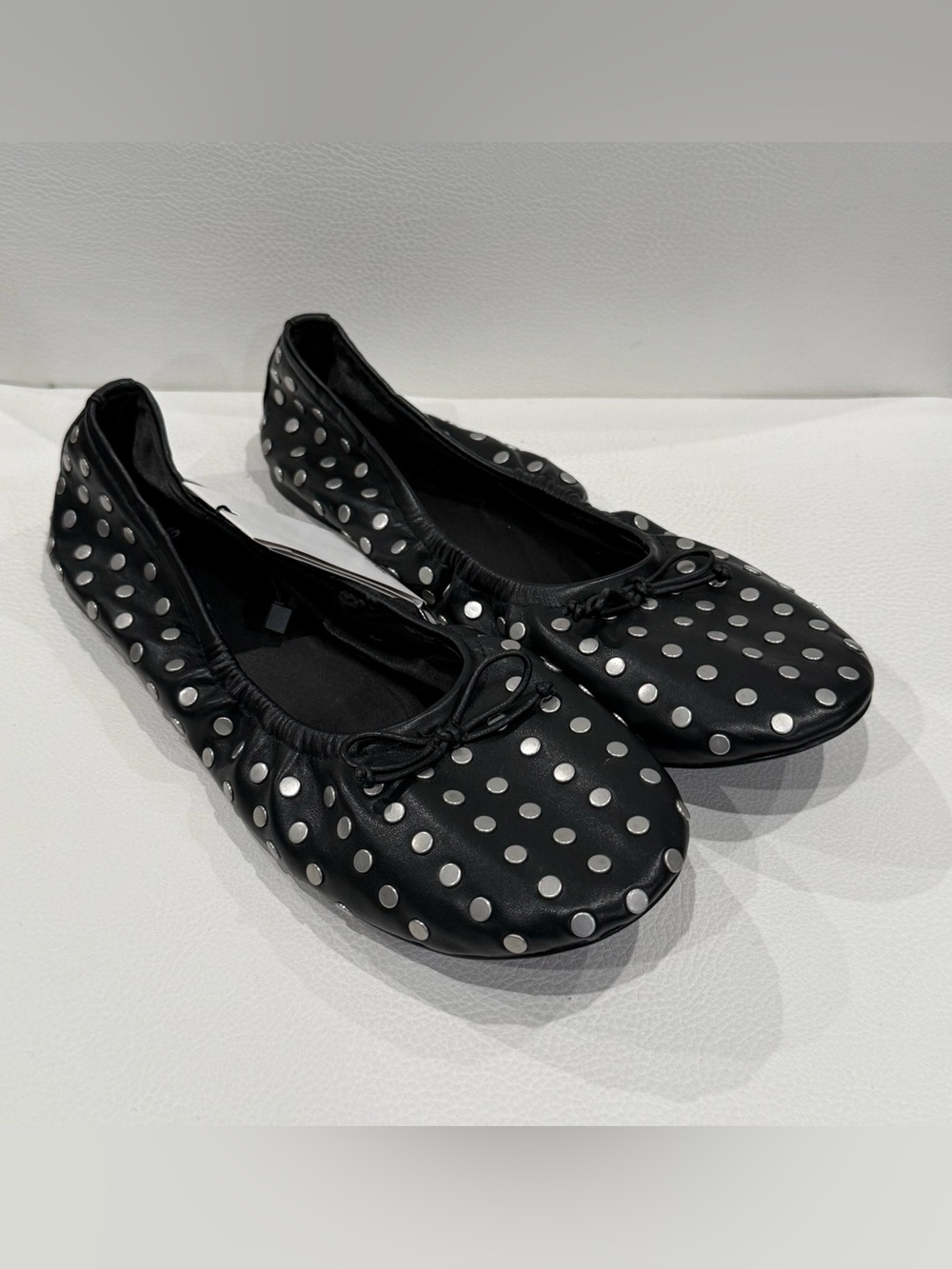 Mng By Mango Studded Bow Ballerina Flats Black 39 Us 8.5 New